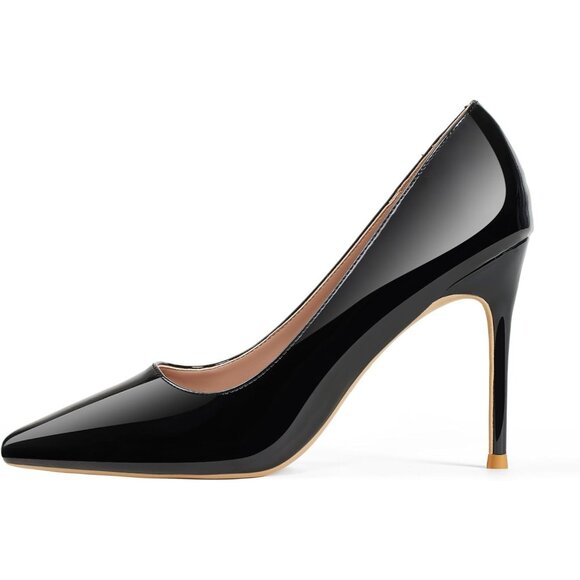 Women Black Polyurethane (PU) Closed Pointed Toe Stiletto High Heel Shoes Pumps - Picture 3 of 7